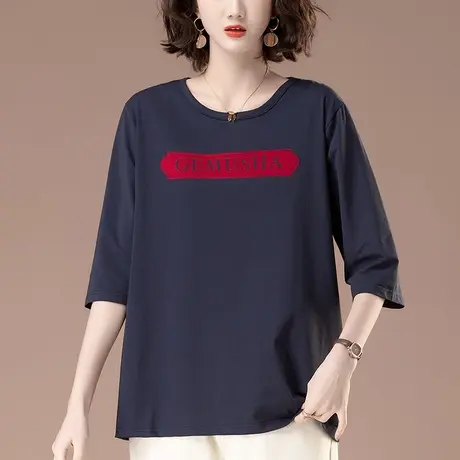 七分袖T恤女春夏季新款加肥大码女装宽松纯棉休闲百搭中袖打底衫图片
