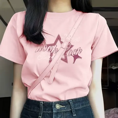 KMV真维斯纯棉短袖t恤女士2025新款夏季短款小个子宽松打底衫上衣商品大图