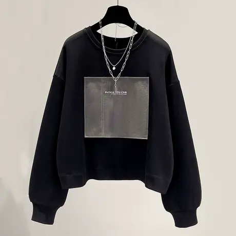 waitmore无帽卫衣秋季新款宽松短款长袖上衣薄款ins潮纯棉外套女图片