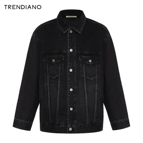 TRENDIANO官方复古廓形翻领纯棉牛仔外套男潮2023新款冬季商品大图