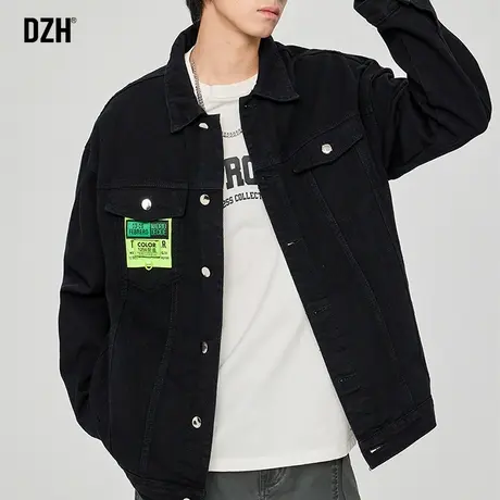 男士帅气牛仔外套男春秋款大码宽松黑色上衣2023新款工装飞行夹克商品大图