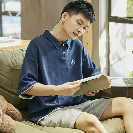 唐狮2023夏季新款polo衫男士短袖假两件宽松港风有翻领t恤潮9.13商品大图