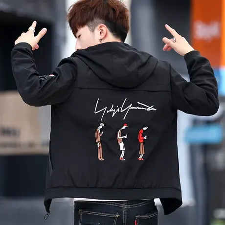 秋季青少年外套男加绒厚潮流初中学生夹克男孩韩版帅气春秋装冬款商品大图