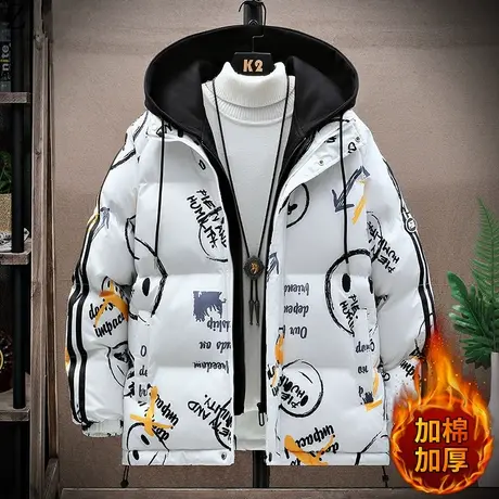 假两件棉服男款冬季新款加厚保暖棉衣外套男士潮牌学生印花棉袄子商品大图