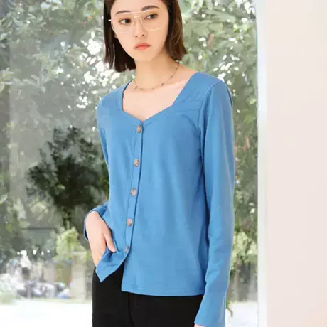 桔熊春秋季通勤休闲桃心领琥珀排扣长袖上衣小外套女大码AB17690图片