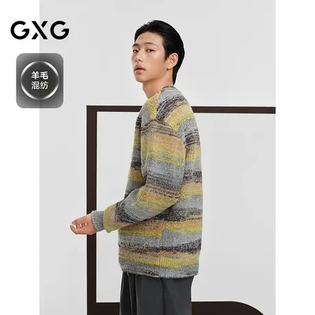 【X】GXG男装彩色条纹设计毛衣宽松休闲针织衫男打底衫2024秋季品图片