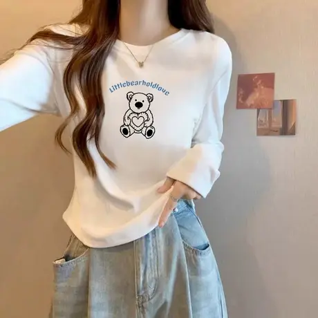 秋冬正肩内搭显瘦短款磨毛德绒T恤女2025新款加绒长袖打底衫上衣图片
