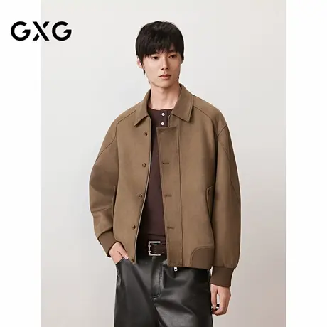 GXG男装 斜纹仿麂皮翻领夹克外套廓形不规则上衣  2025秋季新品商品大图