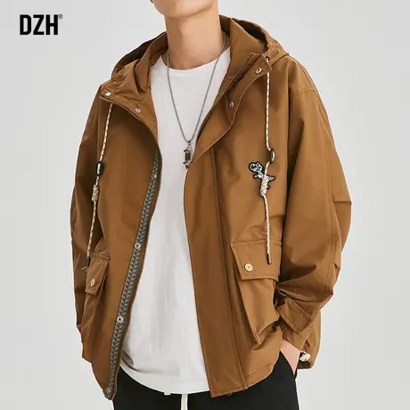 男士工装夹克男秋季冲锋衣男款宽松连帽美式休闲外套2023新款上衣商品大图