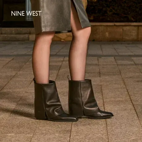 Nine West/玖熙方头中靴女2025秋冬新款粗跟复古裤管靴时装靴女靴图片