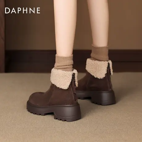 达芙妮厚底短靴女2026新款冬季加绒加厚勃肯雪地靴东北棉鞋毛毛鞋图片