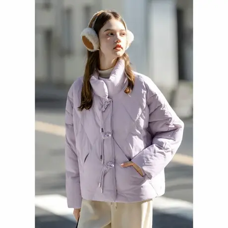 唐狮冬季羽绒服女立领新中式短款羽绒外套菱格设计感简约风TMTA商品大图