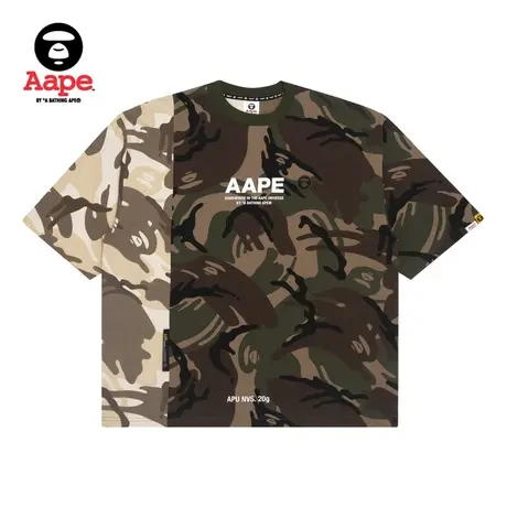 Aape男装春夏字母印花撞色迷彩拼接圆领短袖T恤0681XAG商品大图
