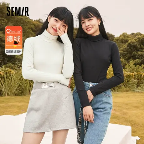 森马长袖T恤女纯色修身2022高领德绒套头衫气质百搭潮流时尚上衣商品大图
