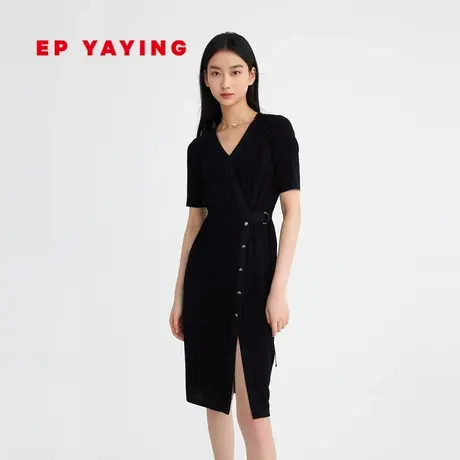 EP YAYING雅莹女装 开叉小黑裙设计感收腰连衣裙 新款4672A图片