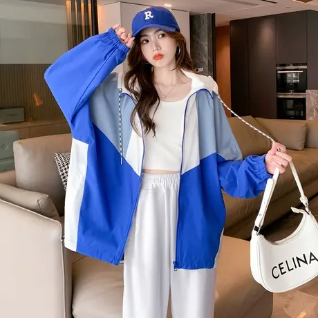唐狮秋冬季连帽拼接外套女新款韩版宽松上衣流行时尚百搭衣服图片