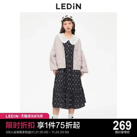 乐町气质翻领连衣裙秋装碎花格纹法式裙子C2FAC4103商品大图