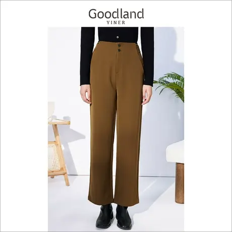 Goodland美地女装冬季通勤简约舒适高腰直筒休闲长裤商品大图