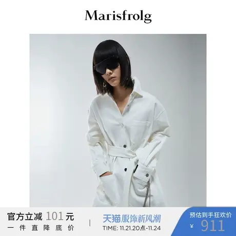 【水洗牛仔棉面料】玛丝菲尔冬季新款白色水洗牛仔两穿外套连衣裙商品大图