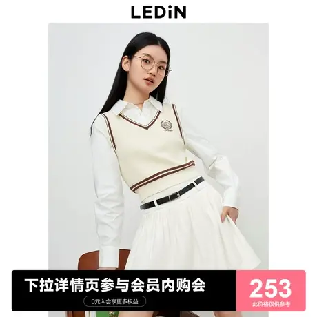乐町新品假两件针织上衣2023秋季新款女装马甲学院风衬衫叠穿背心商品大图