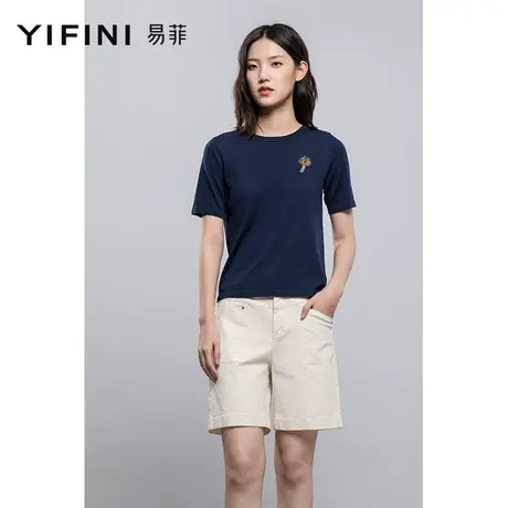 Yifini/易菲圆领套头T恤女短袖亮片宽松显瘦上衣体恤夏季新款商品大图
