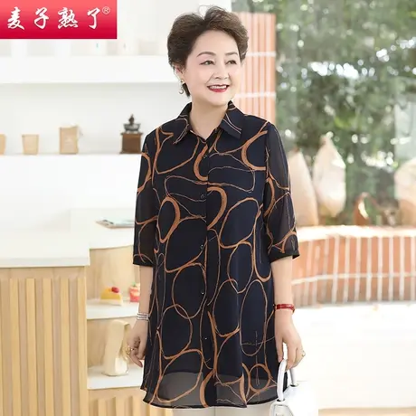 妈妈夏装雪纺小衫时尚洋气款阔太太小衫春夏衬衫裙T恤中老年女装商品大图