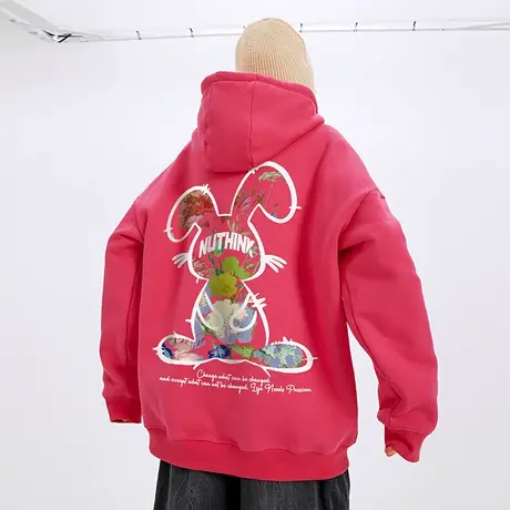 Nuthink潮牌ins可爱风小兔子连帽卫衣男宽松oversize情侣装中性风商品大图