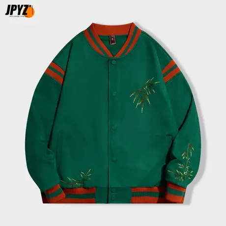 国潮刺绣麂皮外套男工装夹克男潮牌大码男装休闲棒球服秋季上衣潮商品大图