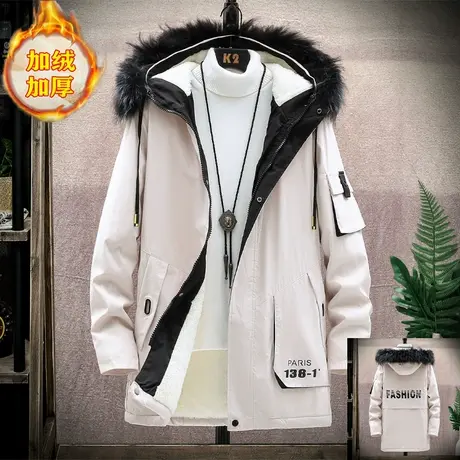 中长款外套男士秋冬季加绒加厚衣服潮流男装秋装上衣百搭夹克风衣商品大图