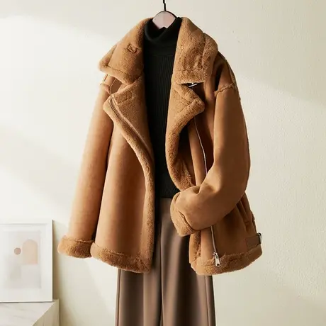 厚实保暖皮草外套冬季新款气质百搭显瘦麂皮绒小个子上衣商品大图