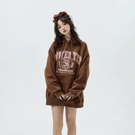 YEP美式复古连帽卫衣女春秋2024新款设计感潮牌宽松小众外套上衣商品大图