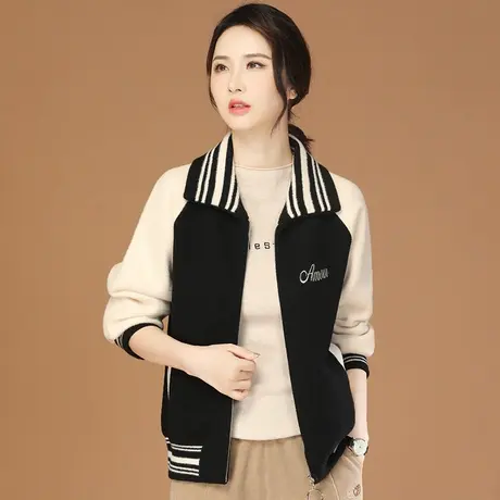 韩潮袭人撞色毛呢加厚休闲外套女2023冬季新款拼接显瘦夹克棒球服图片