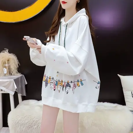 设计感连帽卫衣外套女2023秋冬季新款时尚洋气减龄宽松慵懒风上衣商品大图