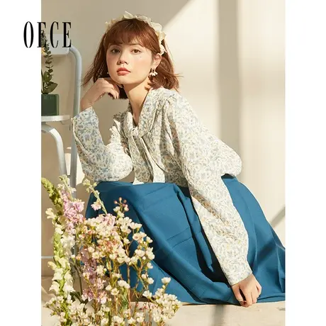 Oece设计感衬衫秋季新款女装复古碎花气质长袖衬衣图片