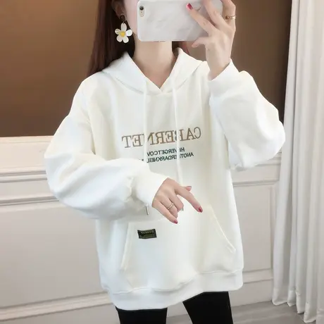 连帽女卫衣中长款套头女上衣2023年新款爆款宽松百搭休闲女外套潮商品大图
