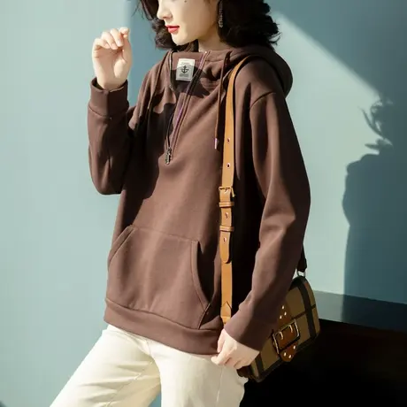 连帽加绒加厚卫衣女秋冬2023年新款韩版ins慵懒风宽松bf黑色大码商品大图