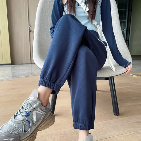 蓝色束脚哈伦裤女2023早秋新款高腰显瘦九分萝卜裤百搭休闲运动裤商品大图