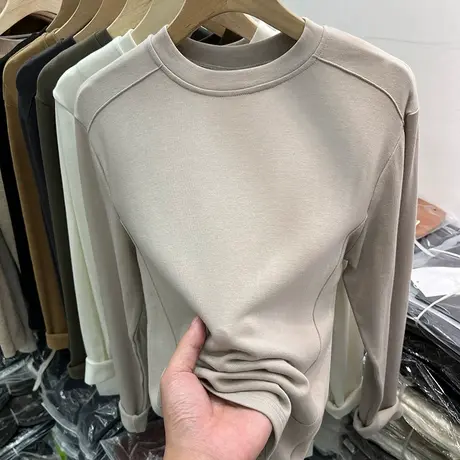 欧货加薄绒磨毛长袖T恤女2023秋冬新款纯色洋气内搭打底衫上衣厚商品大图