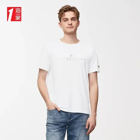 海一家简约字母短T夏季休闲圆领舒适时尚短袖T恤男图片