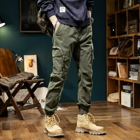 机能工装裤潮牌宽松束脚大码裤子休闲裤子男款复古潮流百搭工装裤商品大图