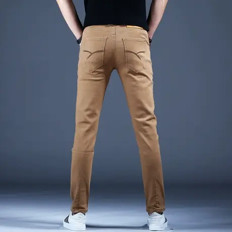 新款卡其色商务休闲牛仔裤男款高档潮牌潮流裤子男士小脚修身长裤商品大图