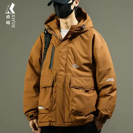 希越加肥加大码7XL羽绒服男士冬季多口袋连帽夹克白鸭绒加厚外套商品大图