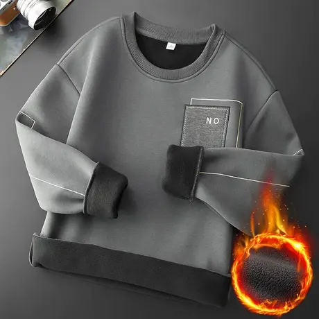 冬季男装保暖抗寒打底衫秋冬款加绒加厚圆领卫衣冬天内搭长袖上衣商品大图