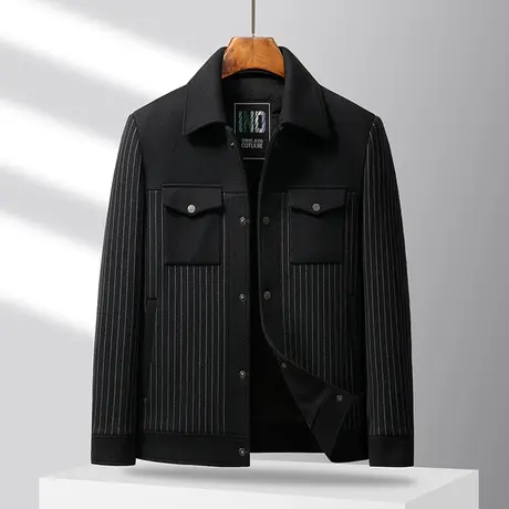 夹克男士2023秋冬季新款潮流休闲条纹工装茄克加棉保暖男装上衣潮商品大图