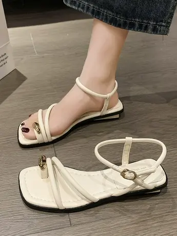 低跟套趾凉鞋女士2023年夏天新款时尚法式复古百搭舒适休闲罗马鞋商品大图