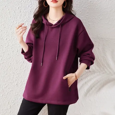 连帽卫衣女秋冬新款宽松加大码女装中年妈妈休闲减龄显瘦上衣外套图片