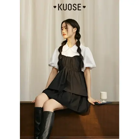 阔色黑白拼接衬衫设计感灯笼袖衬衣女2023夏季新款假两件上衣商品大图