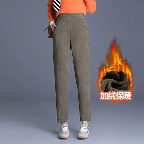 加绒松紧腰小直筒裤女秋冬2023新款小个子显瘦时尚休闲裤小脚裤厚商品大图