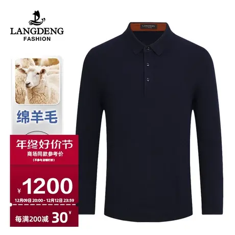 【商场同款】浪登男士冬季长袖T恤含羊毛亲肤保暖打底polo领上衣商品大图