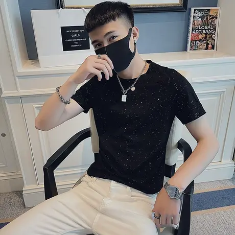 夏季男士破洞短袖体恤潮流创意半袖t恤个性百搭ins纯色休闲半截袖商品大图